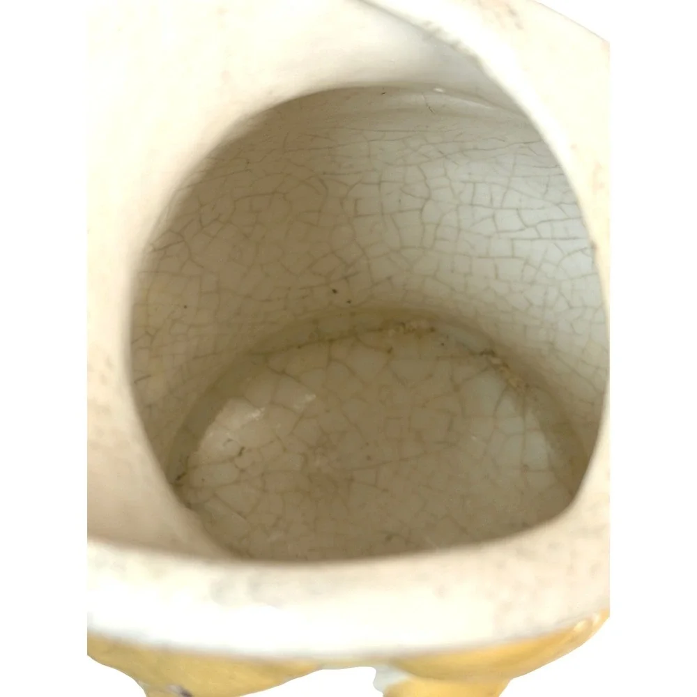 Vintage Mushroom Ceramic Pitcher‎ Yellow Relief 3D Cottagecore Retro Creamer